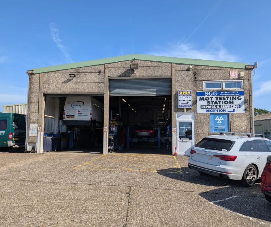 The SGG Dunsfold Park garage and workshop entrance