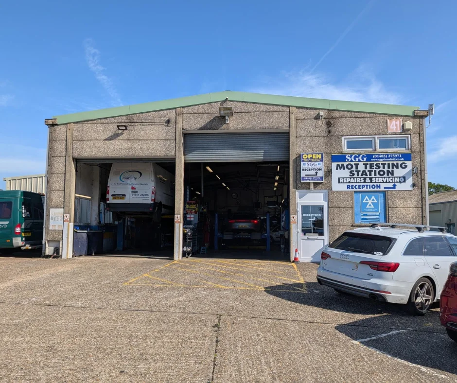 Front of SGG Dunsfold Park Garage, an MOT testing station